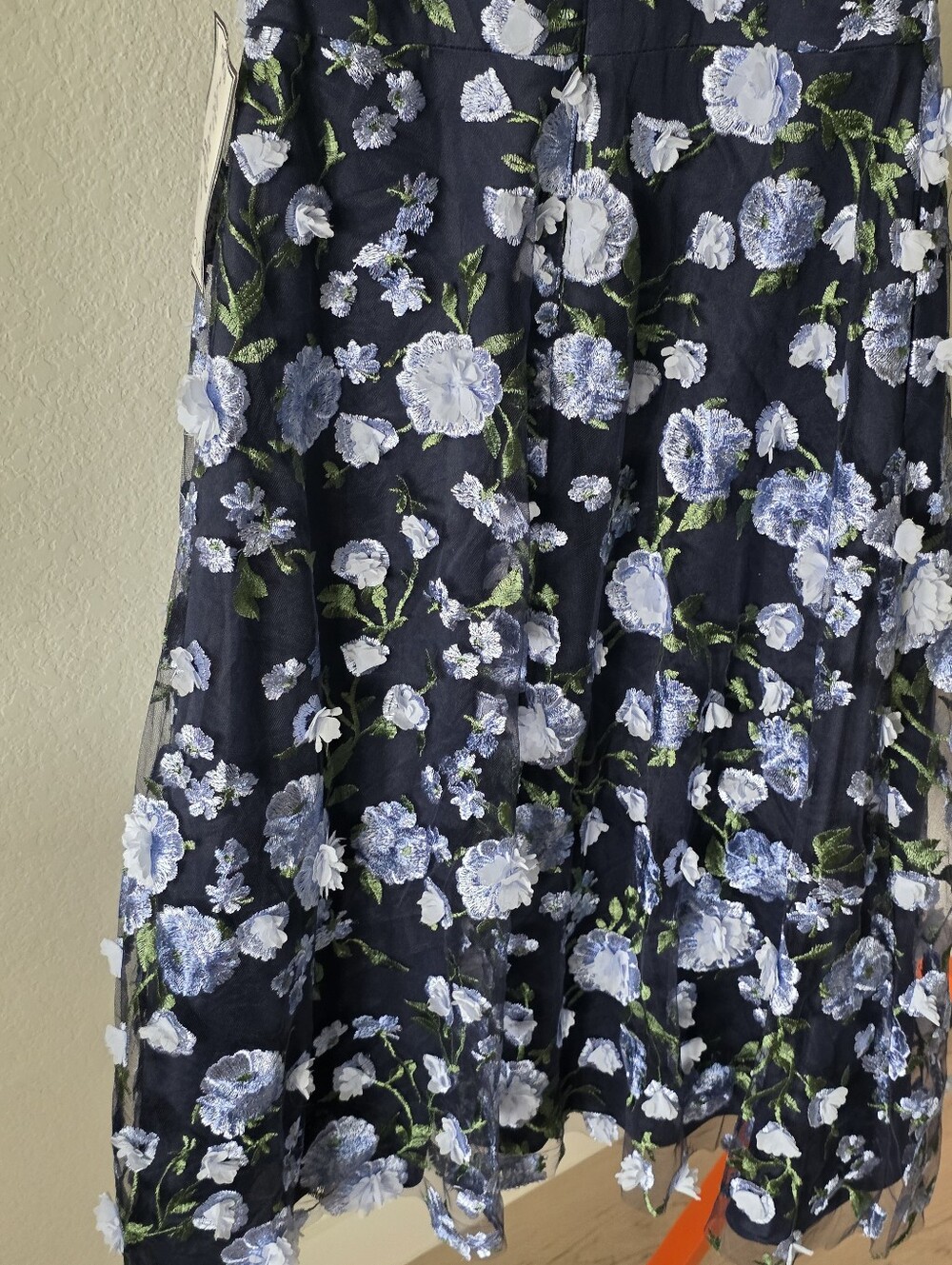 Xscape NWT Size 14 Navy Blue Floral Embroidered Fit & Flare Midi Dress $259 - Picture 10 of 11